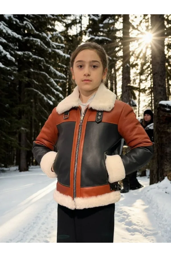 Çocuk Yakalı Parçalı Kürk - Kiremit