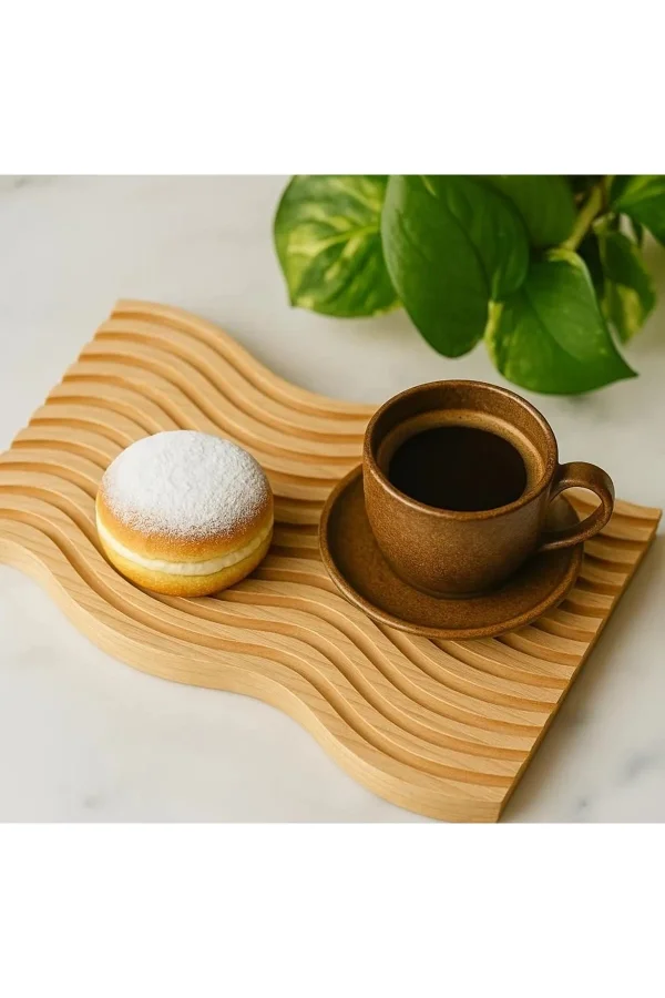 Dalgalı Çift Taraf Tasarımlı Ahşap Sunum Tepsisi