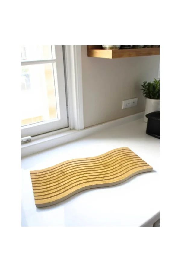 Dalgalı Çift Taraf Tasarımlı Ahşap Sunum Tepsisi