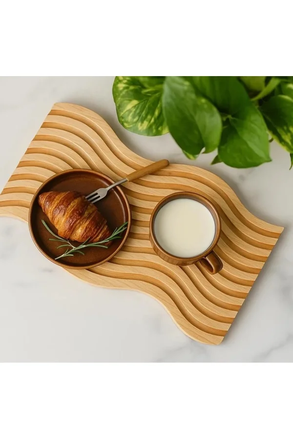 Dalgalı Çift Taraf Tasarımlı Ahşap Sunum Tepsisi