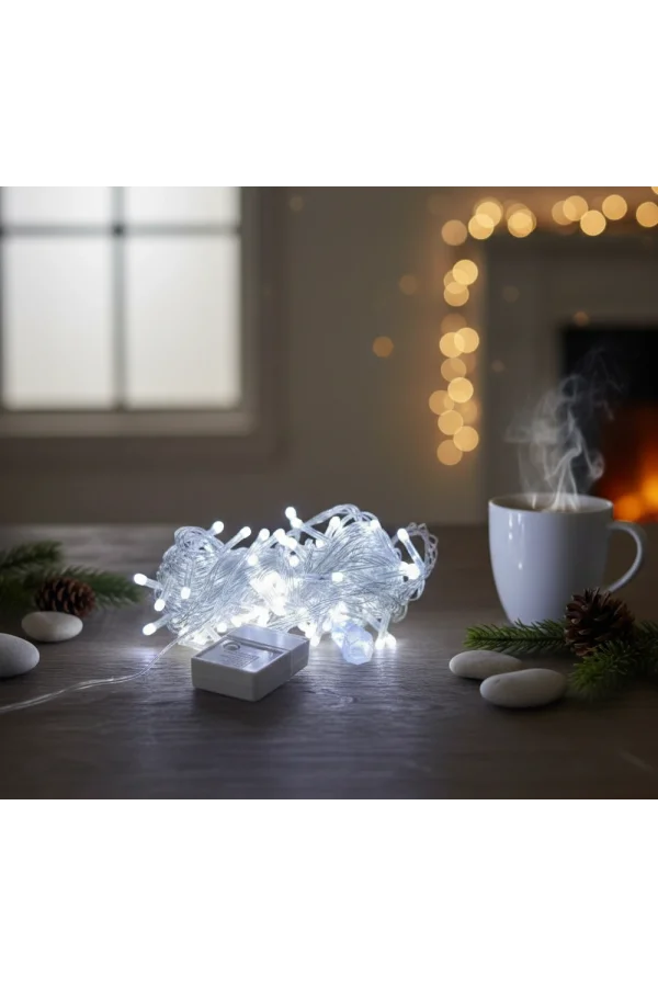 Damla Uçlu Beyaz Işık Şeffaf Kablo  10m 100 Led