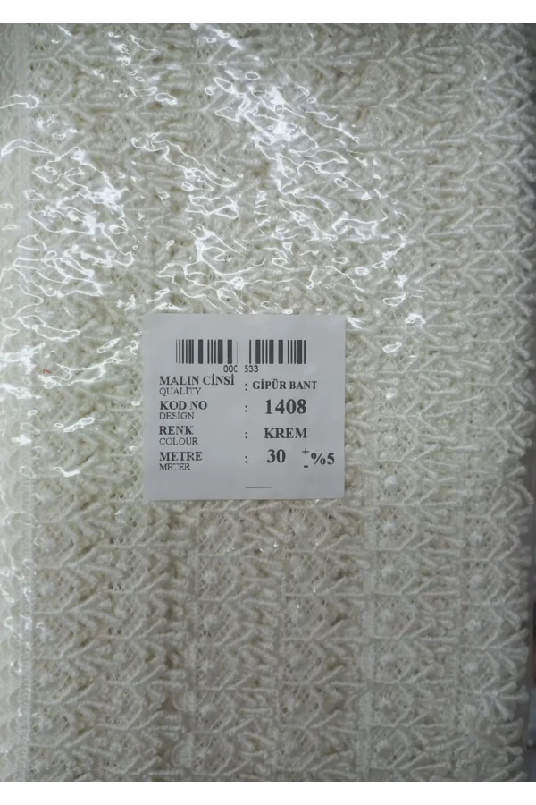 Dantel Polyester Güpür Bant Krem 30 Metre En 3 cm ON-1408-KR