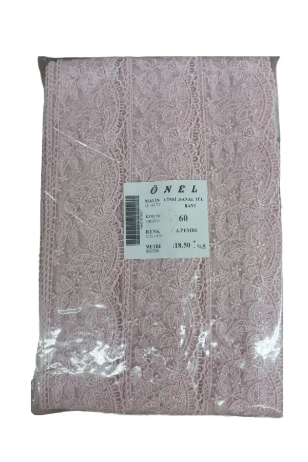 Dantel Polyester Sanal Tül Bant Açık Pembe 18,50 Metre En 6 cm ON-60-P