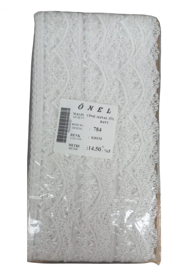 Dantel Polyester Sanal Tül Bant Krem 14,50 Metre En 3 cm ON-784-KR