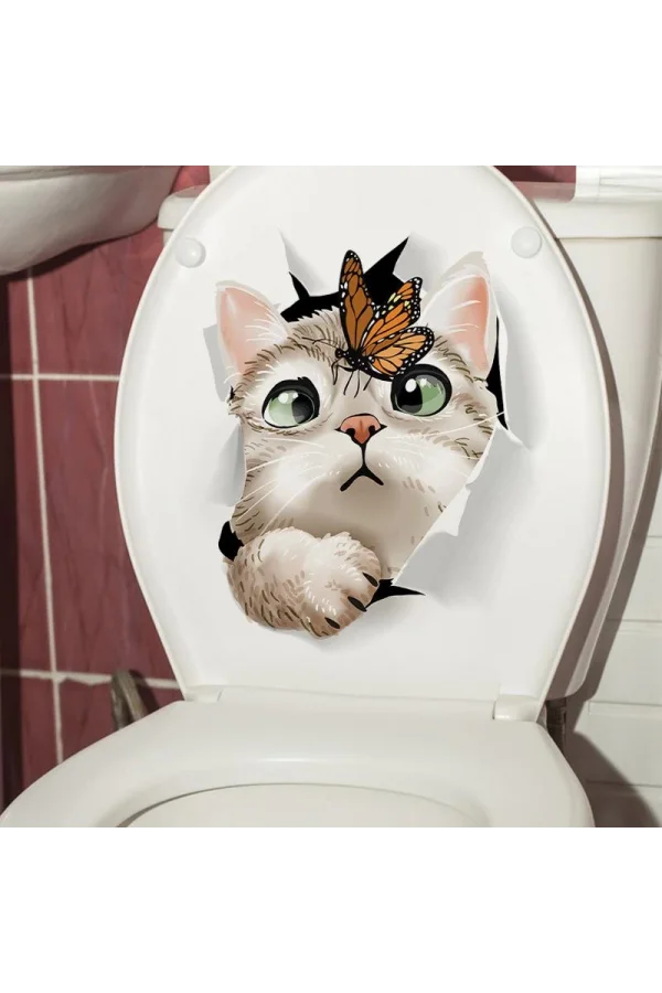 Decohandy Klozet Etiketi Kedi vs Kelebek