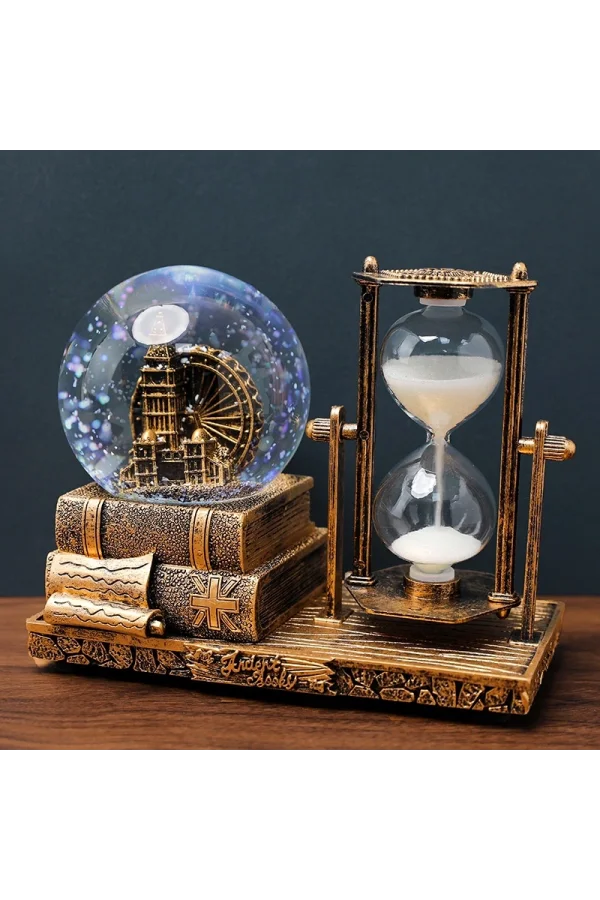 Dekoratif Kar Küresi ve Kum Saati Gold Renk