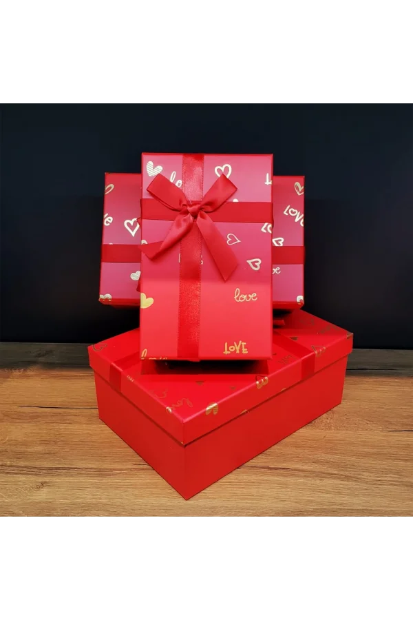 Dikdörtgen 3lü Kırmızı Hediye Kutusu