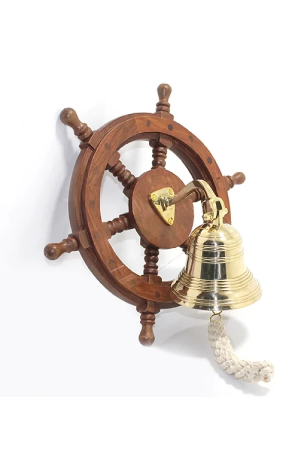 Duvara Asmalı Ahşap Dümenli Pirinç Çan