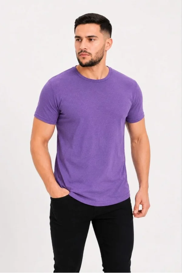 Erkek Basic Tişört Bisiklet Yaka Kısa Kol Günlük Yazlık Slim fit T-Shirt - Mor