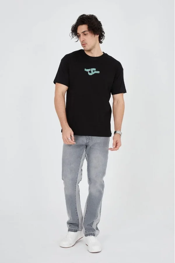 Erkek Baskılı 24/1 Penye T-Shirt - Siyah