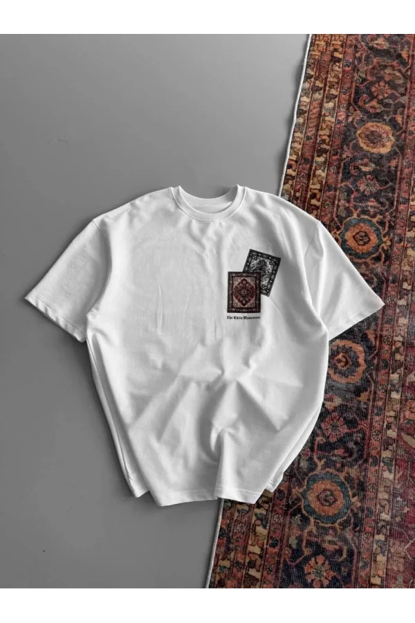 Erkek Baskılı Oversize T-shirt - Beyaz