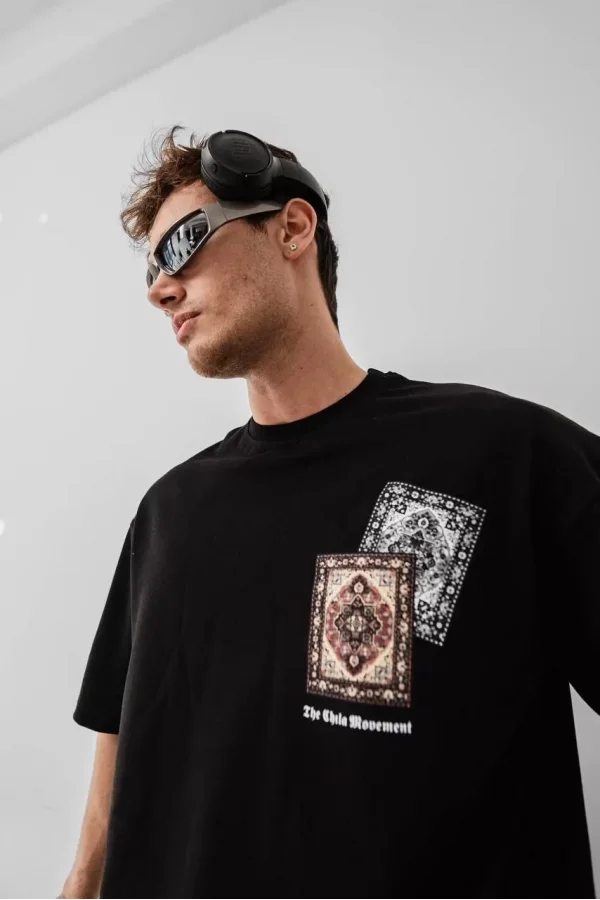 Erkek Baskılı Oversize T-shirt - Siyah