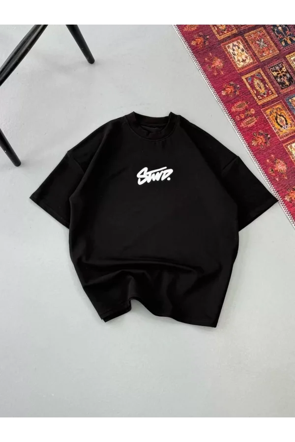 Erkek Baskılı Oversize T-shirt - Siyah