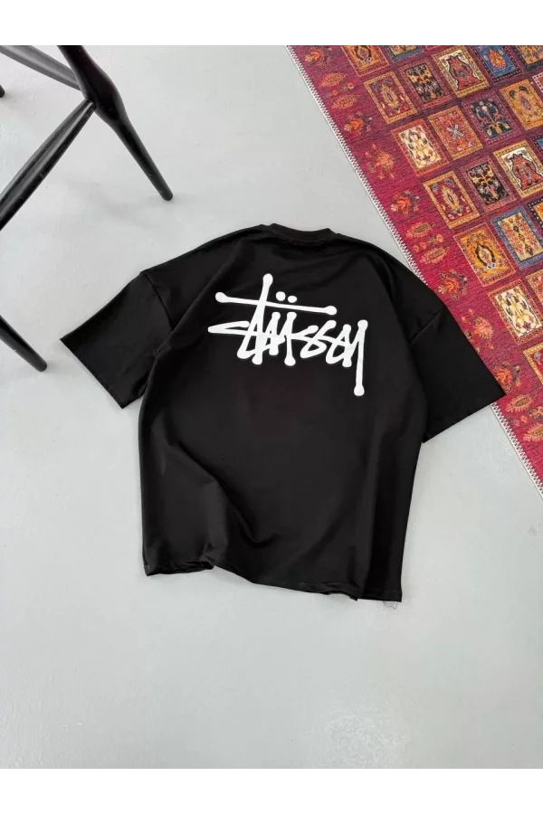 Erkek Baskılı Oversize T-shirt - Siyah