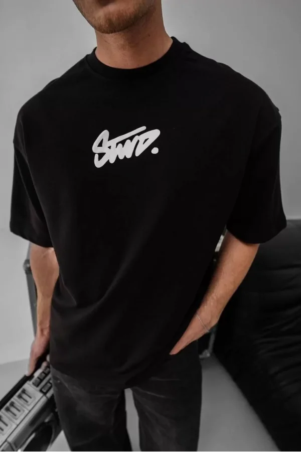 Erkek Baskılı Oversize T-shirt - Siyah