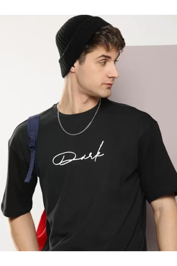 Erkek Baskılı Oversize T-shirt - Siyah
