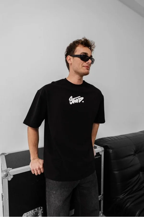 Erkek Baskılı Oversize T-shirt - Siyah