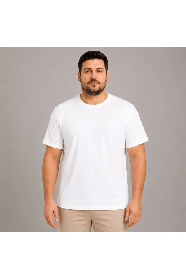 Erkek Battal Big Size Basic Tişört Bisiklet Yaka Rahat Kalıp T-Shirt - Beyaz