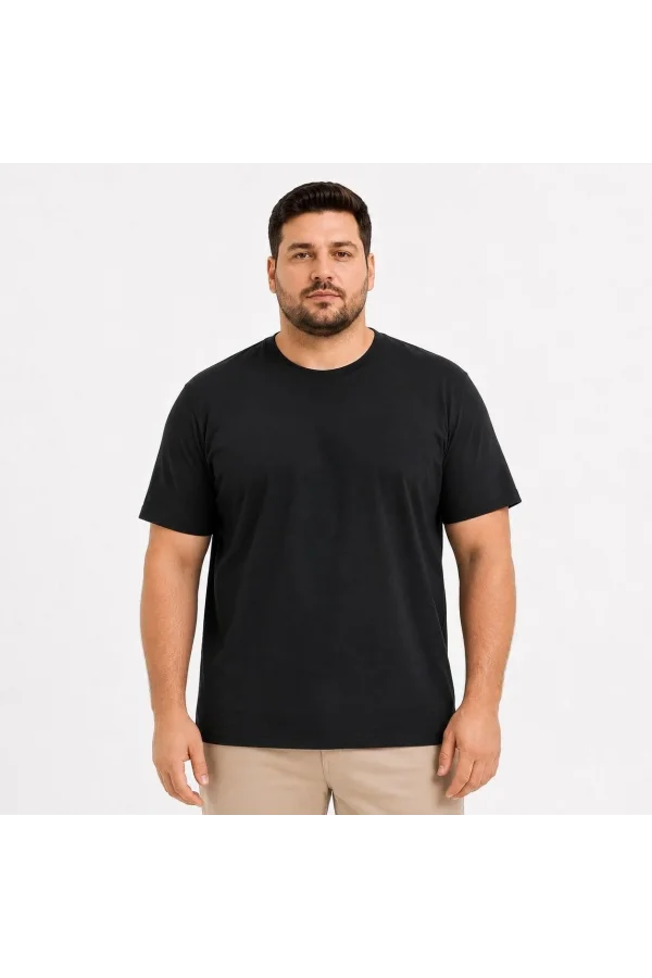 Erkek Battal Big Size Basic Tişört Bisiklet Yaka Rahat Kalıp T-Shirt - Siyah