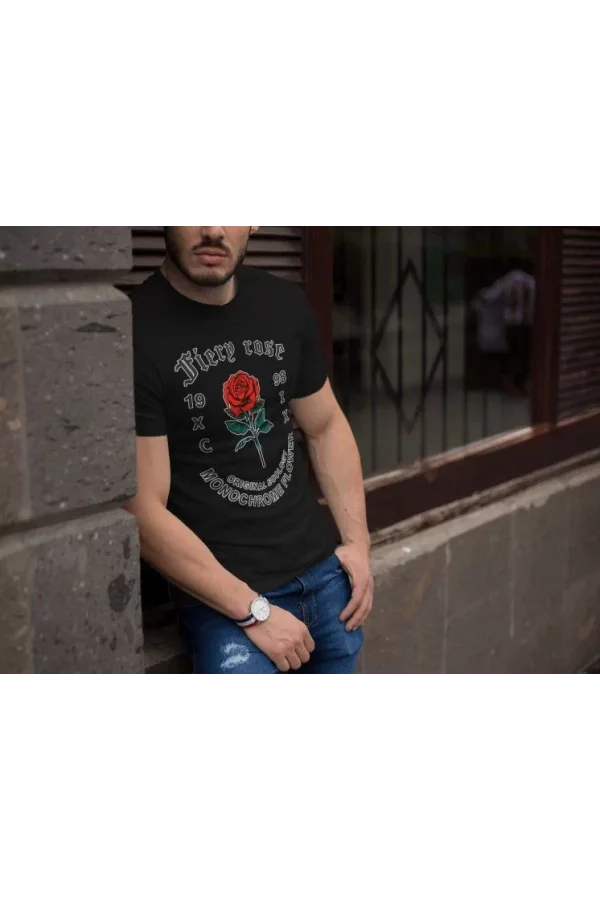 Erkek Bisiklet Yaka Baskılı Oversize T-Shirt - Siyah