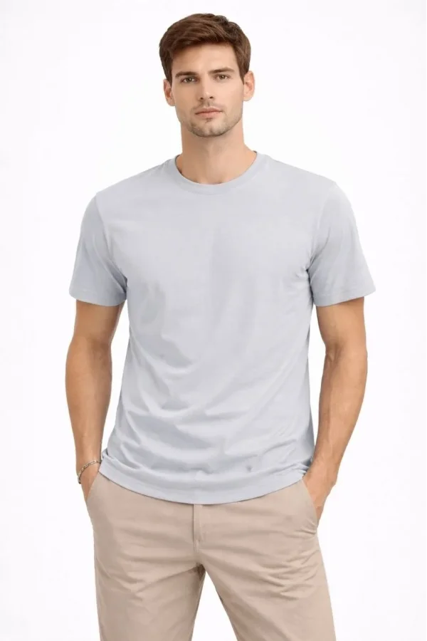 Erkek Bisiklet Yaka Tişört Regular Kalıp Basic Pamuklu Günlük Kullanım T-shirt - Gri