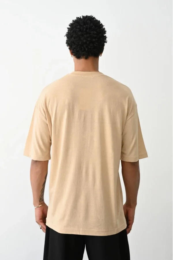 Erkek Düz Basic Bisiklet Yaka Kısa kol T-Shirt - Bej