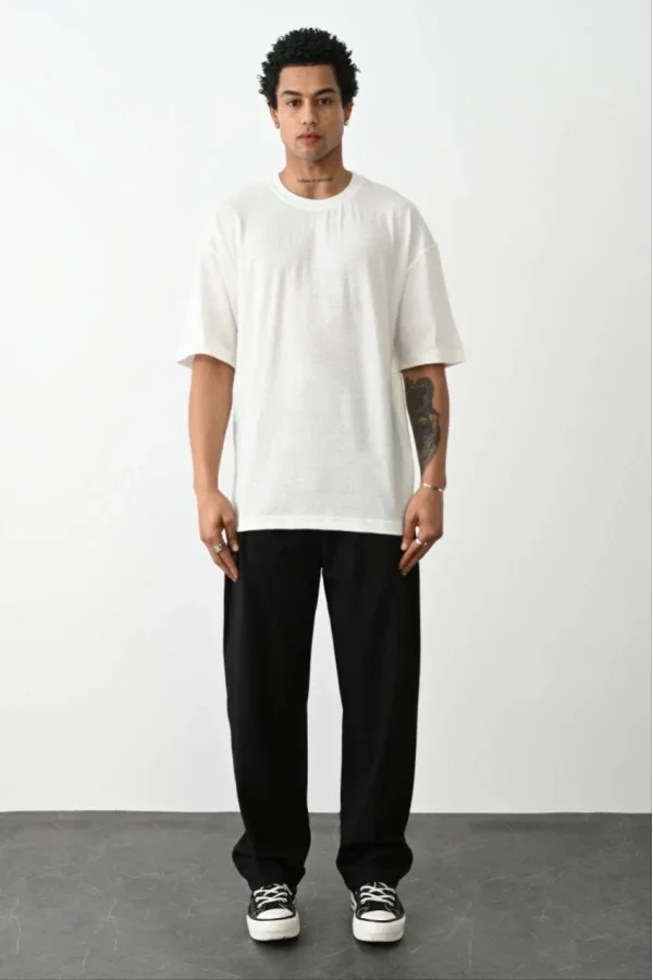 Erkek Düz Basic Bisiklet Yaka Kısa kol  T-Shirt - Beyaz