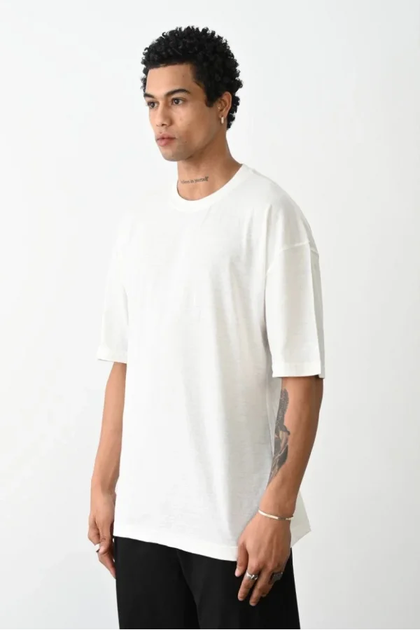 Erkek Düz Basic Bisiklet Yaka Kısa kol  T-Shirt - Beyaz