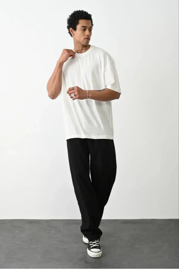 Erkek Düz Basic Bisiklet Yaka Kısa kol  T-Shirt - Beyaz