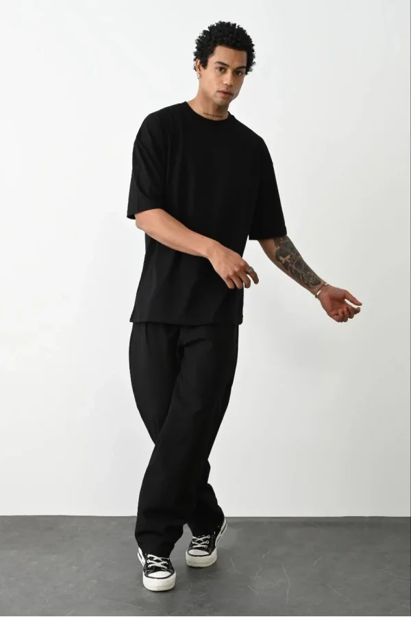 Erkek Düz Basic Bisiklet Yaka Kısa kol T-Shirt - Siyah