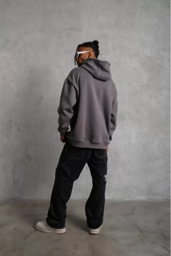 Erkek Düz Kapüşonlu Sweat - Gri