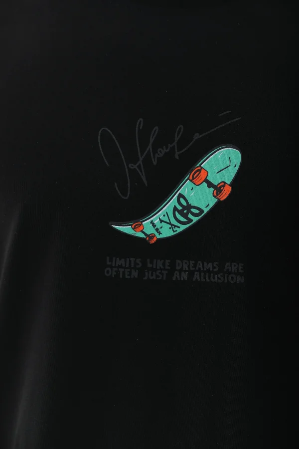 Erkek Kısa Kol Baskılı Bisiklet Yaka T-Shirt - Siyah