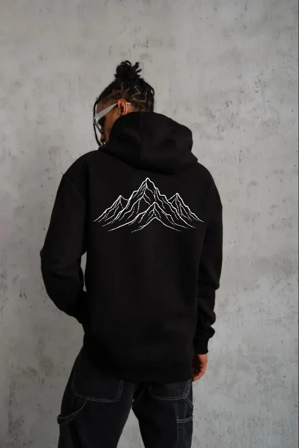 Erkek Nihilist Penguen Özel Tasarım Oversize Kapüşonlu Sweatshirt - Siyah