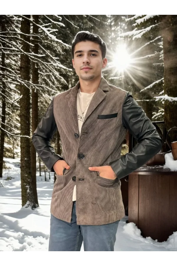 Erkek Nubuk Deri Ceket - Siyah