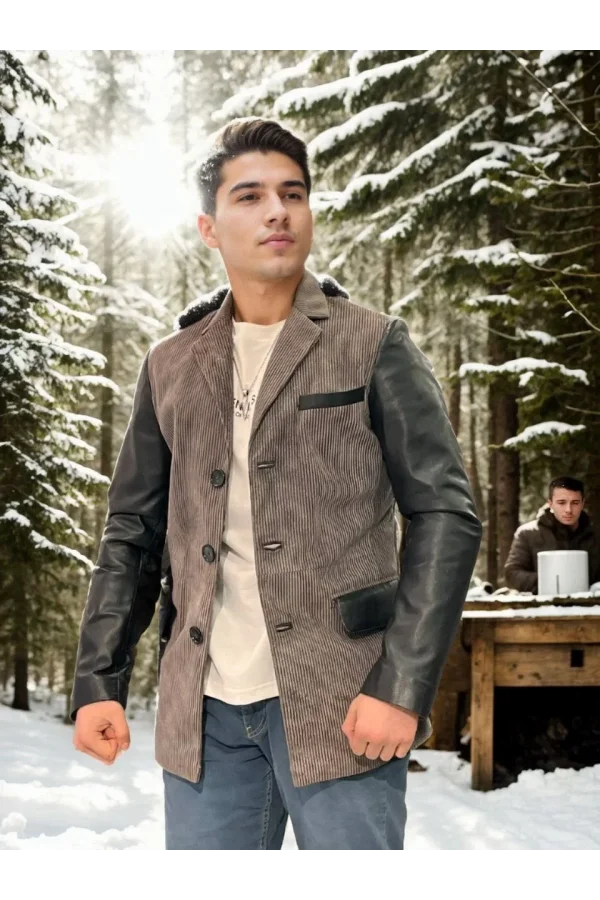 Erkek Nubuk Deri Ceket - Siyah