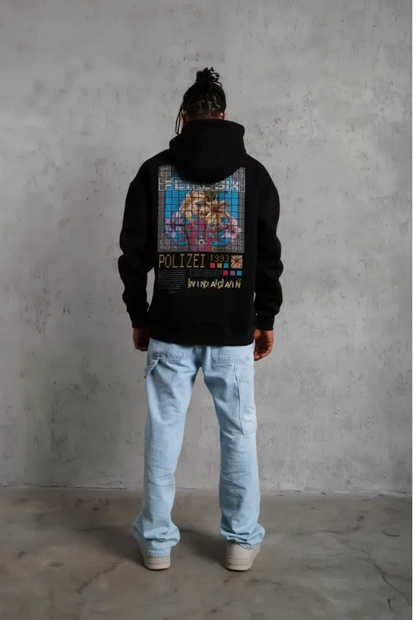 Erkek Patel Six Baskılı Kapüşonlu Sweat - Siyah