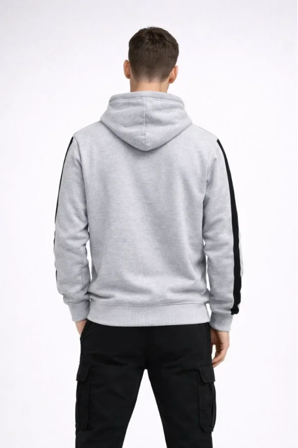 Erkek Şeritli Kapüşonlu Sweatshirt Oversize 3 iplik Pamuklu - Beyaz