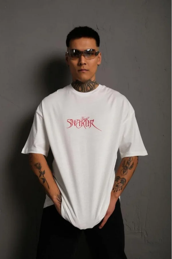 Erkek Sırt Baskılı Oversize T-Shirt - Beyaz