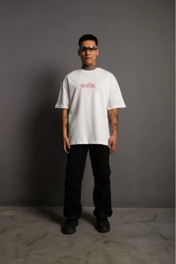 Erkek Sırt Baskılı Oversize T-Shirt - Beyaz