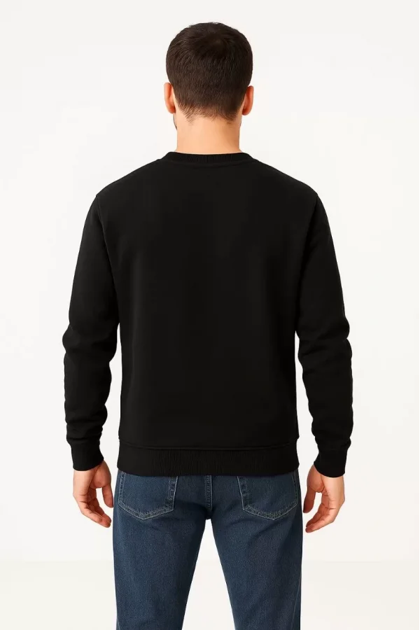 Erkek Üç İplik Düz Bisiklet Yaka SweatShirt - Siyah