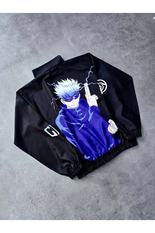 Fermuarlı Dijital Baskılı Rüzgarlık - Siyah