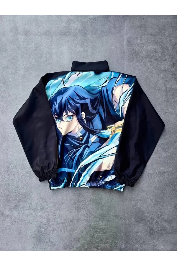 Fermuarlı Dijital Baskılı Rüzgarlık - Siyah