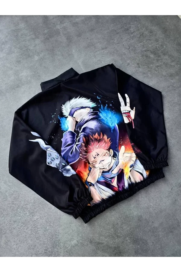 Fermuarlı Dijital Baskılı Rüzgarlık - Siyah