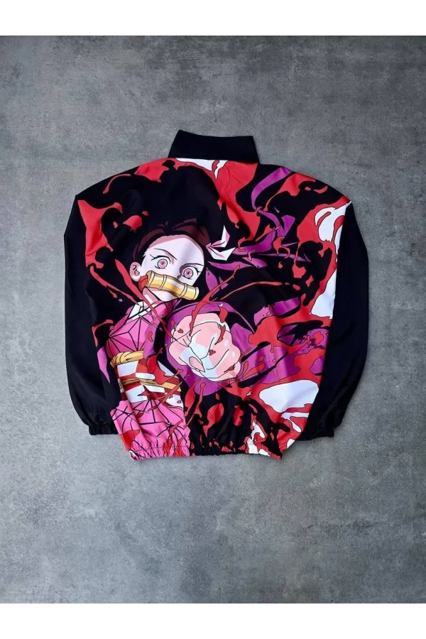 Fermuarlı Dijital Baskılı Rüzgarlık - Siyah