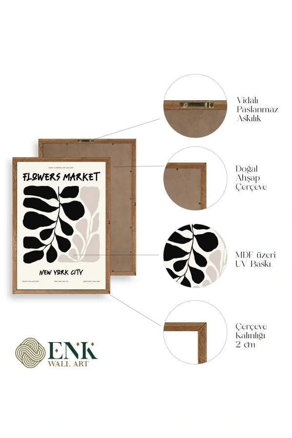 Flower Market Üçlü Ahşap Çerçeveli Tablo
