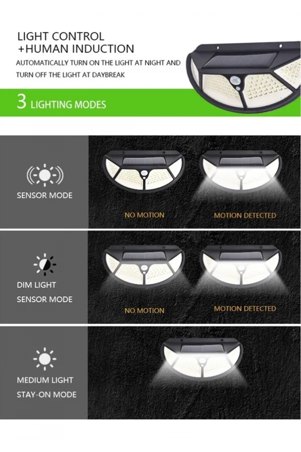 Fonksiyonel Sensörlü 102 Ledli Solar Bahçe Lambası