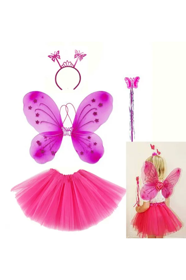 Fuşya Kelebek Kostüm Aksesuar Seti 4 Parça