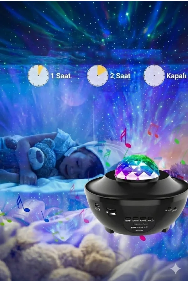 Galaksi Yıldız Projektörü ve Bluetooth Hoparlör 10 Renk Modlu Okyanus Dalgalı Gece & Disko Lambası