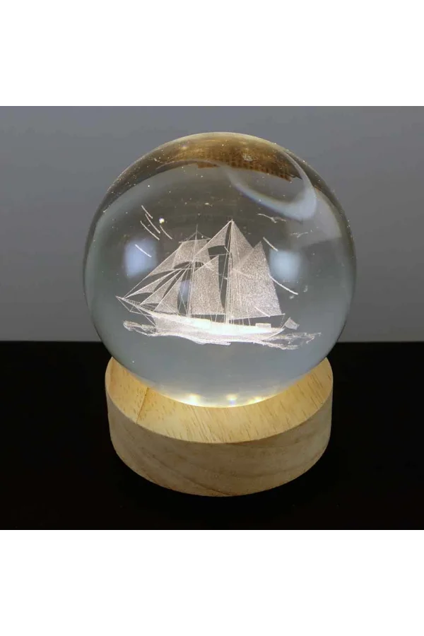 Gemi Motifli Işıklı Cam Küre