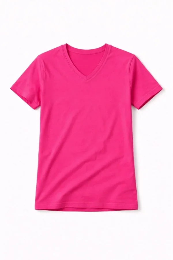 Genç Erkek Çocuk V Yaka Tişört Yazlık Model Günlük Basic Body - Pembe